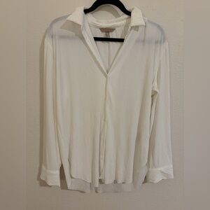 Women’s White V-Neck Long Sleeve Button Down Blouse